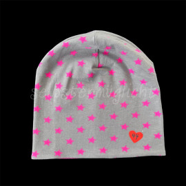 Beanie 44, grau Sterne/ pink