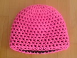 Häkelmütze, neonpink/schwarz 50/52